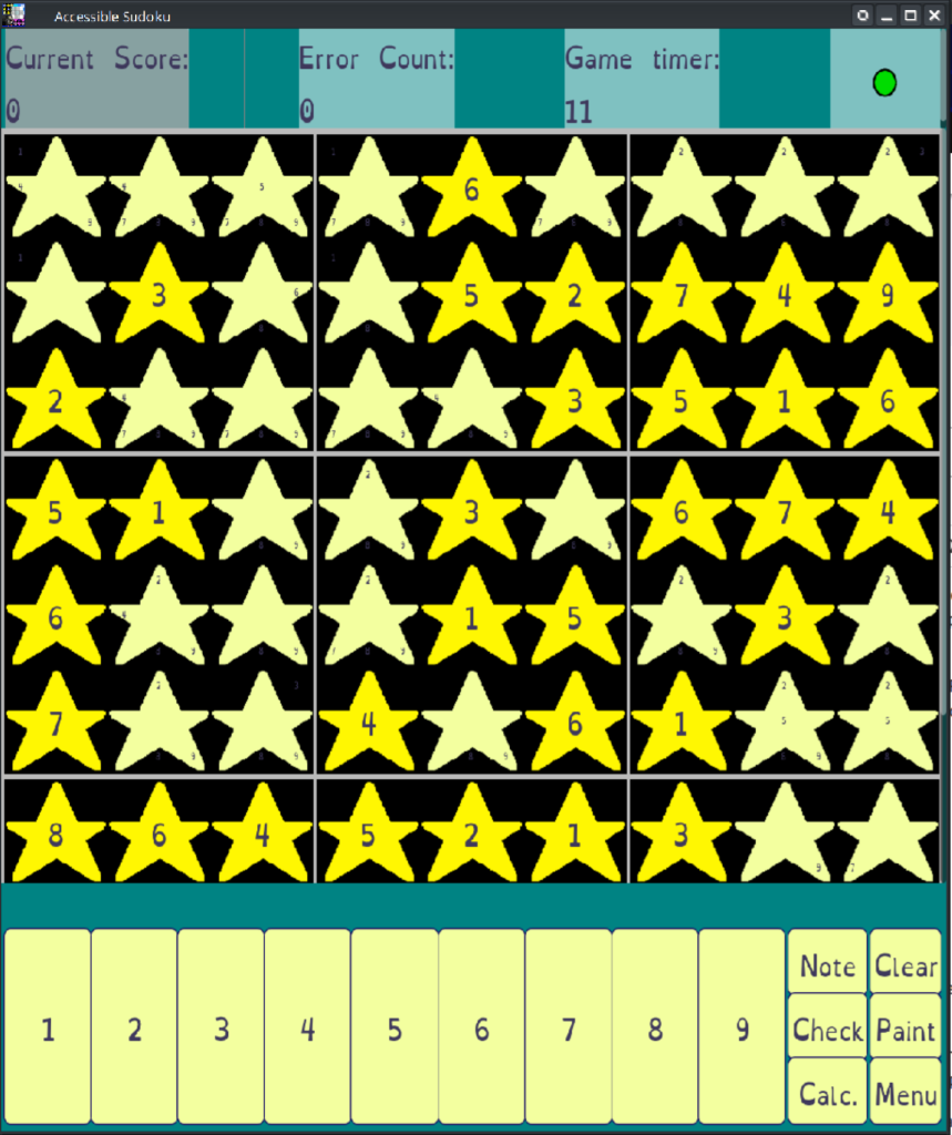 Accessible Sudoku screenshot - shiney theme in portrait.
